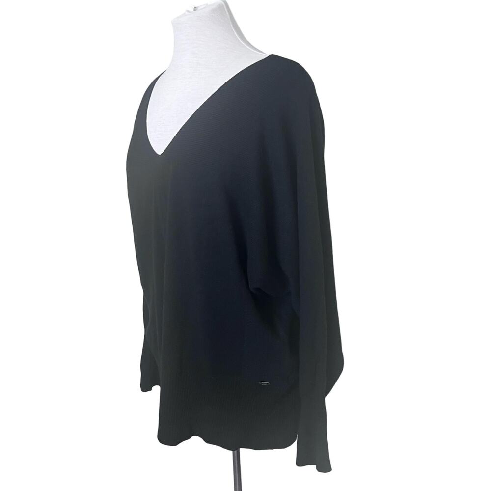 Athleisure‎ by Sioni Black Ribbed Knit Drop Shoulder V Neck Sweater L